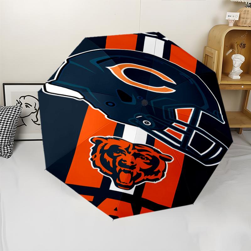 Chicago Bears logo Print Automatic Umbrella, 8 Rib Iron Frame, Plastic Handle, Suitable for Outdoor Travel &Daily , Ideal Gift