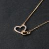 Funny Dazzling Double Crystal Heart Link Design Necklace Golden Silvery Valentine's Day Women Girls Jewelry Gift
