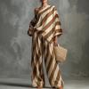 2026 Amazon Foreign Trade New Lazy Chic Retro Striped Printed Fashion Top and Wide-leg Pants Set