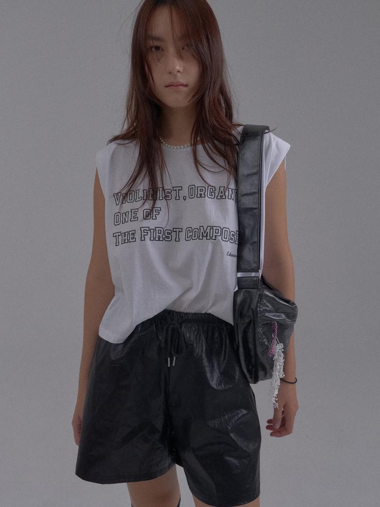 Sorry, Too Much Love Shimmer Coated Drawstring Pants_Black