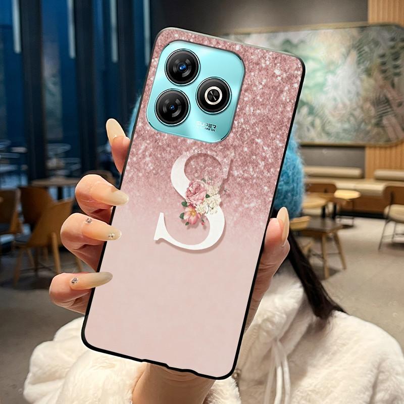 Lucky Letter Jelly Color Simple Phone Case For ZTE Blade A75 4G Soft Black Case ZTE Blade A75 4G Anti-scratch Cover