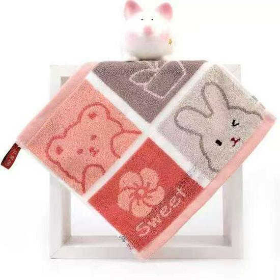 Cartoon Puppy Bear Quick-Drying Jacquard Hand Towel, 100% Cotton, 25x25 Cm.