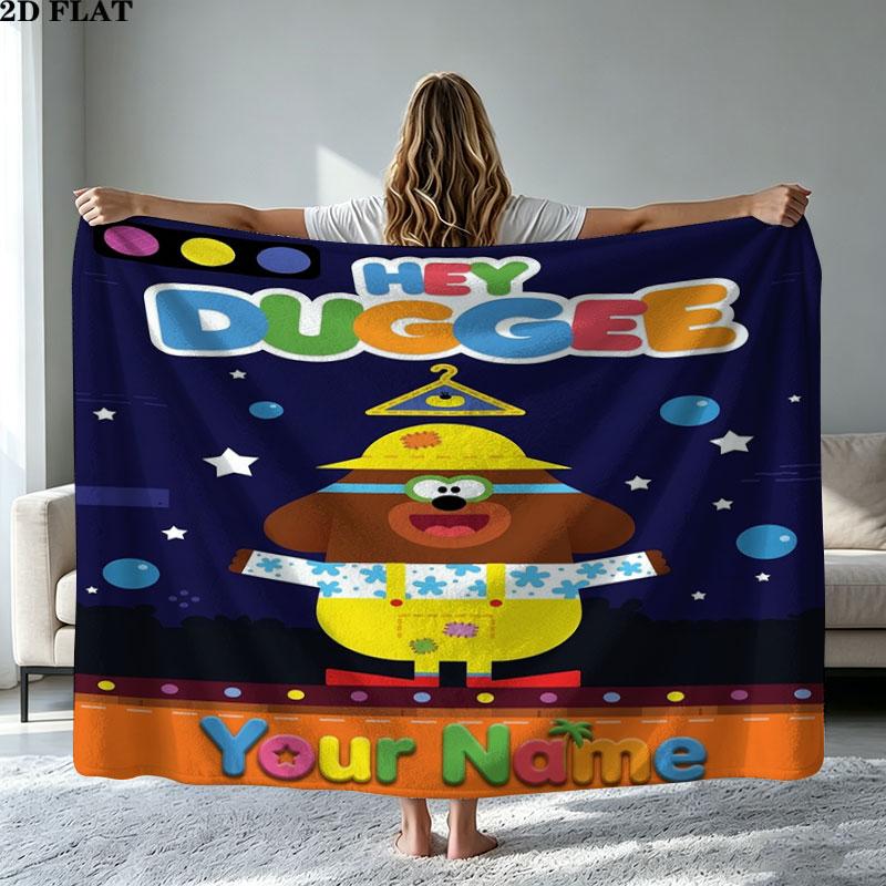 1PC Hey Duggee Custom Name Patterned Flannel Blanket Suitable For All Seasons for Home Decor Warmth and Comfort Gifts Holiday Present