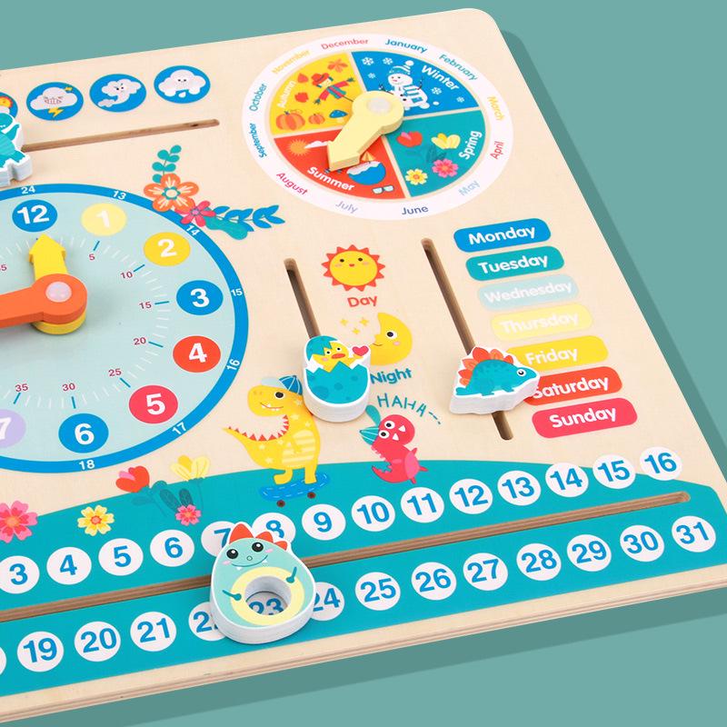Children's Wooden Calendar Clock: Educational Toy for Learning Weather, Seasons, Days & Time