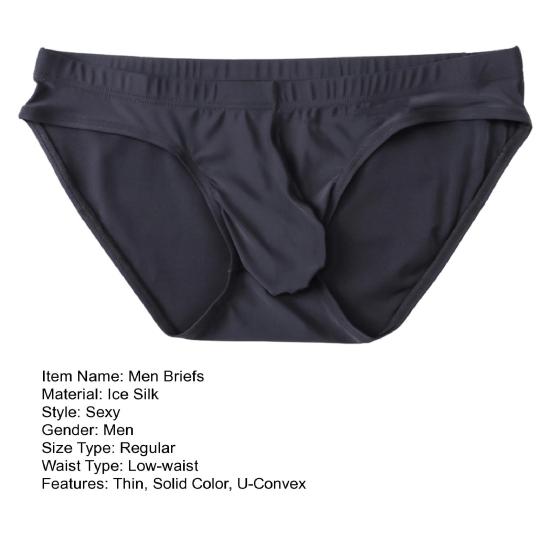 Men Briefs Low Waist U-Convex Wrap Bag Panties Solid Color Ice Silk Smooth