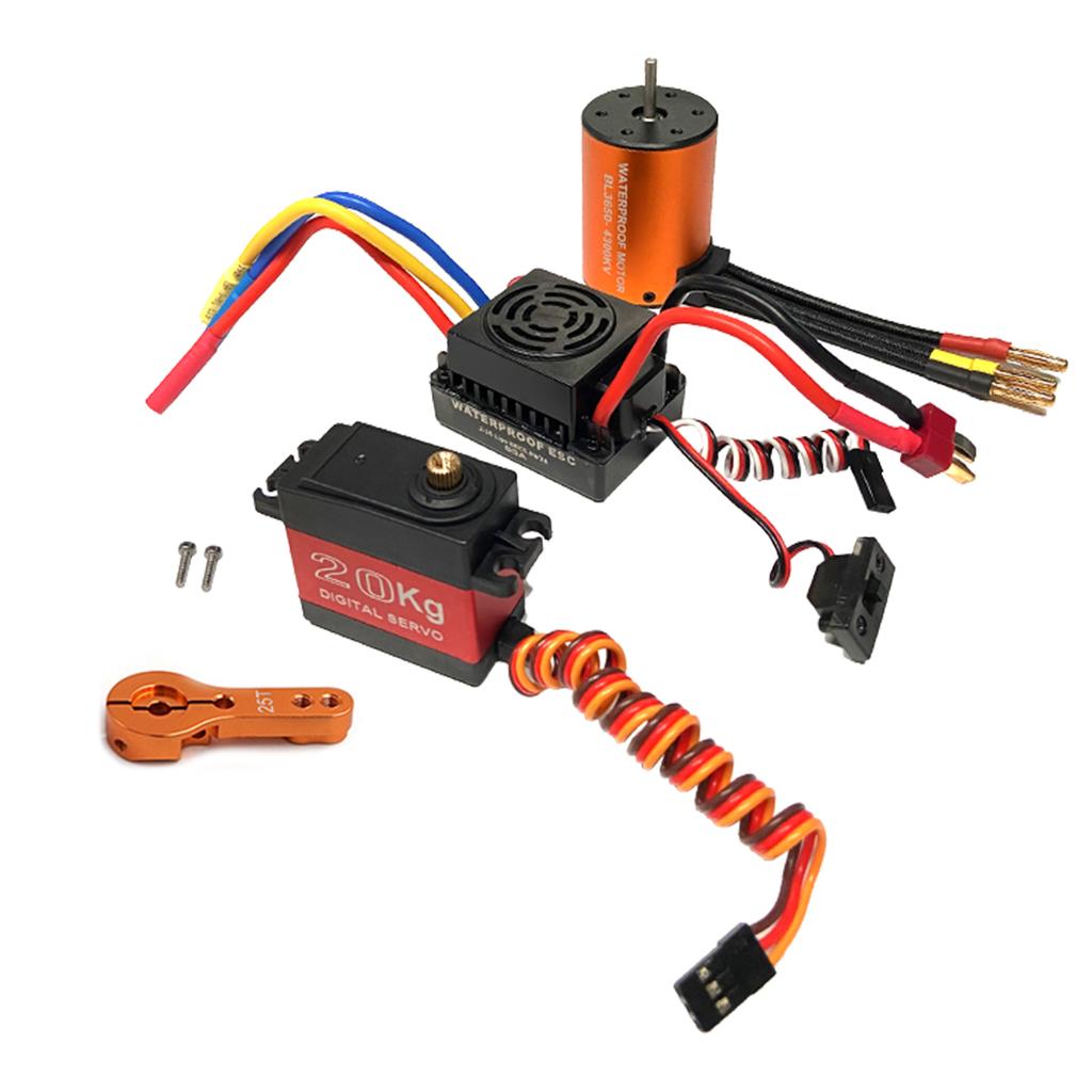 RC Motor Combo Set 3650 4300KV Motor 60A Brushless ESC 20kg Servo with 25T Servo Arm for 1 10 RC Car Truck Off Road