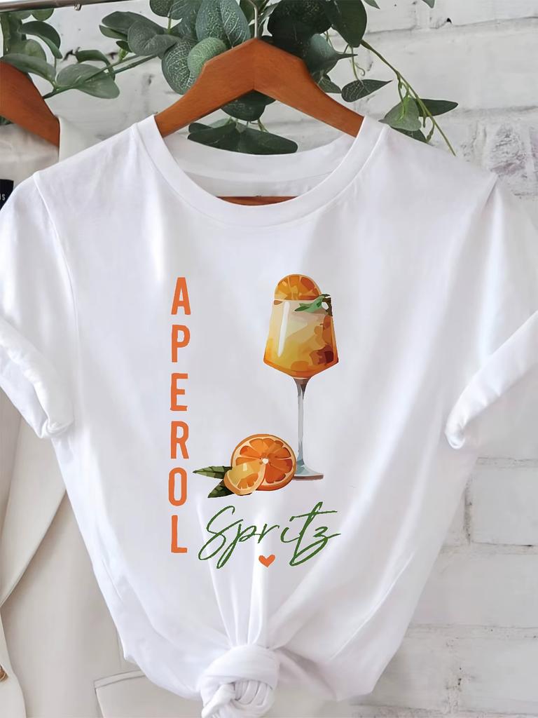 Unisexs Aperol Spritz Cocktail Graphic Casual Crew Neck Short Sleeve TShirt With Vibrant Drink Orange Design Aesthetic Clothes