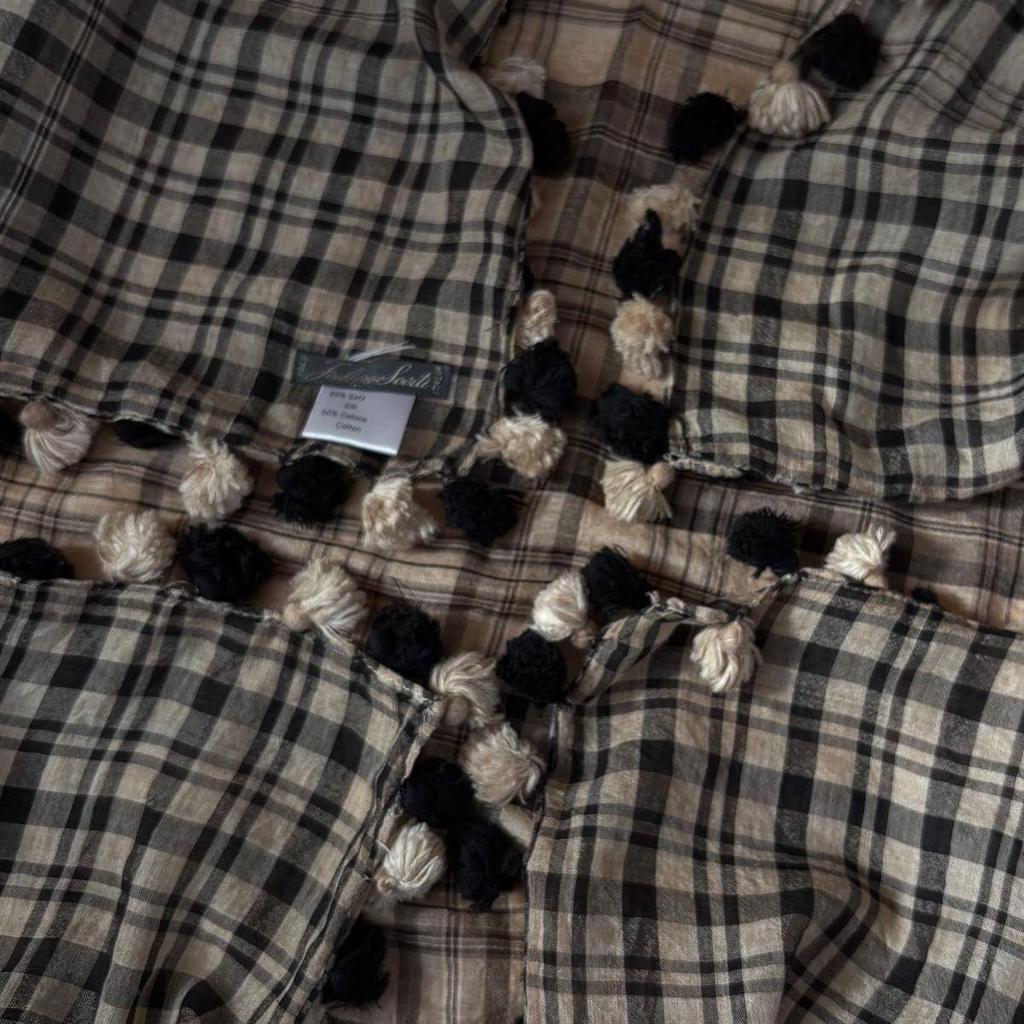Used Faliero Sarti Silk Blend Checkered Scarf with Tassels