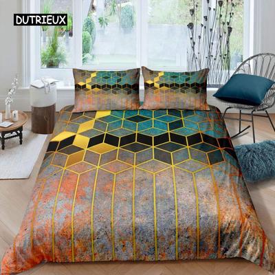 Juego de Funda Nórdica Hexagonal Nido de Abeja Mármol Juego de Funda Nórdica Hexágono Tie Dye Tamaño King Juego de Cama Geométrico Diamante
