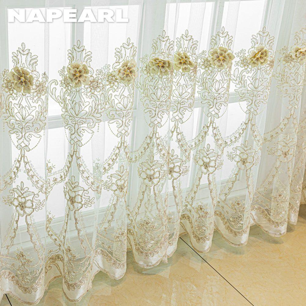 1 ks NAPEARL Luxusný priehľadný tyl s trojrozmernou výšivkou v európskom štýle pre dekoráciu okien obývacej izby, spálne, bytový dekor