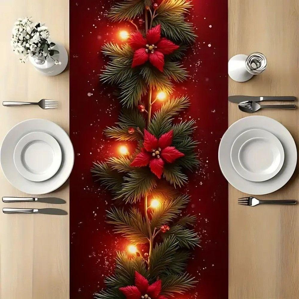 Linen Print Table Cloth Xmas Party Decor Table Runner High Quality Christmas Table Flag Christmas