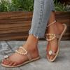 Fashion Luxury Pearl Chain Pvc Strap Clip Toe Slippers Women 2025 Summer Brand Designer Nude Flat Heels Slippers Fashion Beach Sandals