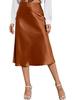Women's High-Waist Satin Midi Skirt - Elegant Solid Color with Zipper