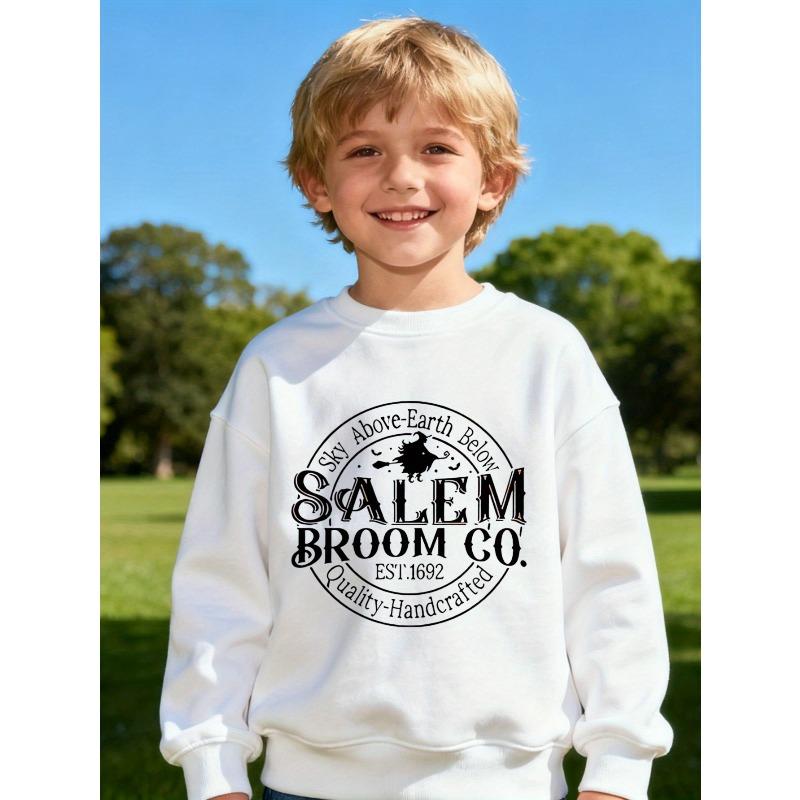 European sizes Kids Cotton Crewneck Sweatshirt with Salem Broom Co. Print - Perfect for Outdoor Play & Casual Wear, Ideal Gift for Kids 110 белый