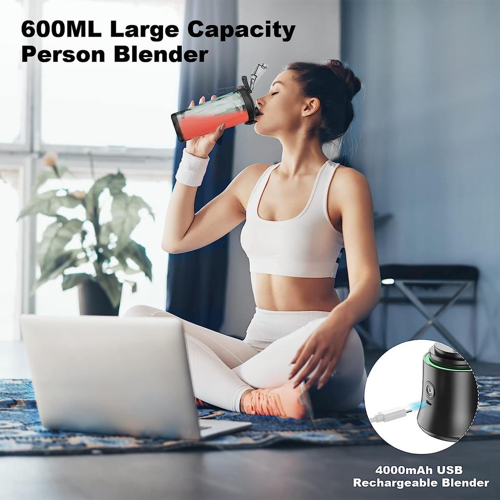 600ml Portable Blender 240W USB Rechargeable Electric Juicer with 6D Blades, BPA-Free, 4000mAh Lithium Battery, Quick Charge, Small Container for