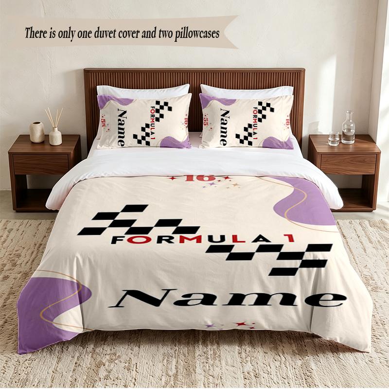 F1 Personalisiertes Individuelles Namens-3-teiliges Bettwäscheset Weiches Bettbezug-Set Für Schlafzimmer Heimdekoration