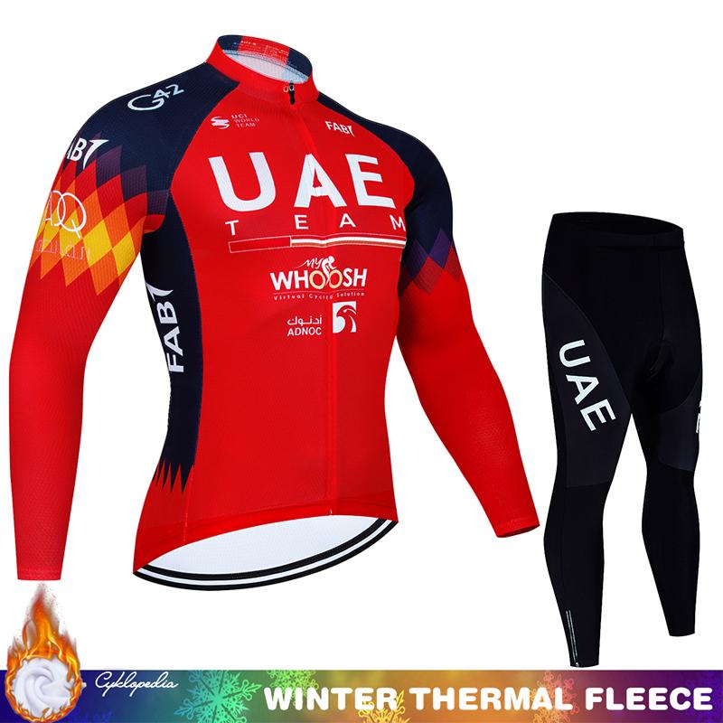 Long Sleeve Cycling Jersey Men Thermal Suit Man UAE Men's Shirt Winter Fleece Clothing Mens Jackets Road Bikes Pants Clothes Bib
