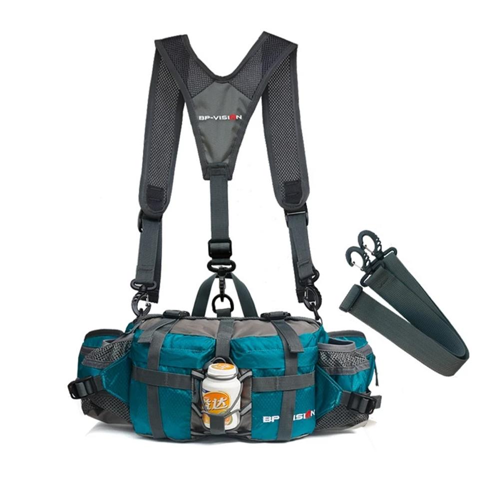 

Unisex Hiking Waist Pack with Bottle Holders & Shoulder Straps Sport Storage Bag Hiking Fanny Pack for Camping Cycling Climbing зелений