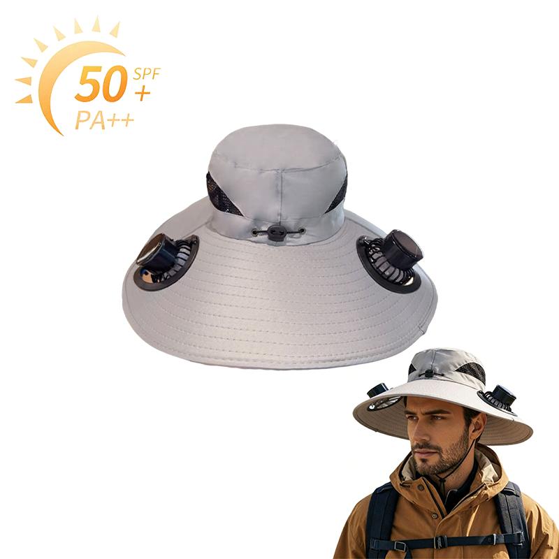 Wide Brim Solar Fisherman Hat Rechargeable Fan Outdoor Sun Hat for Camping Hiking UV Protection Fan Hat Father's Day Gift