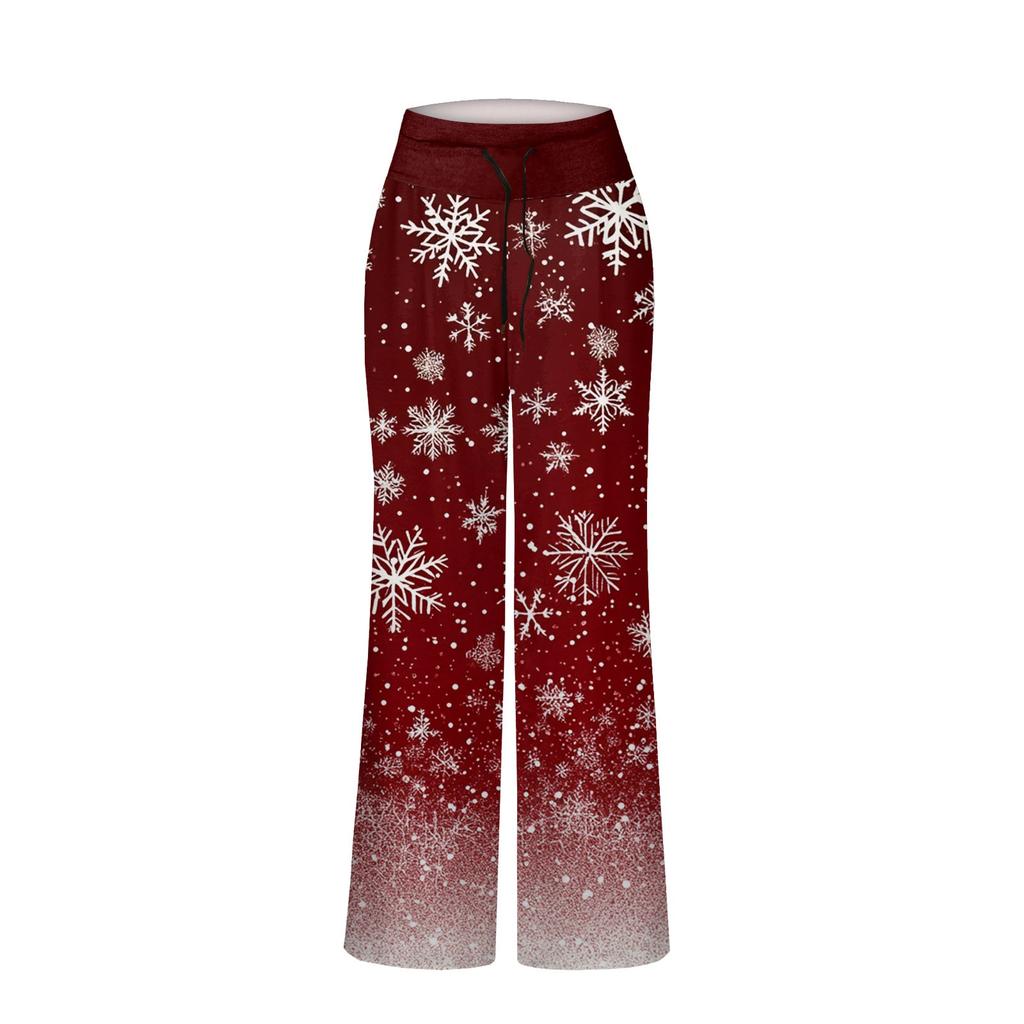 Women's Comfortable Pajama Pants Pants Christmas Print Drawstring Wide Leg Pants