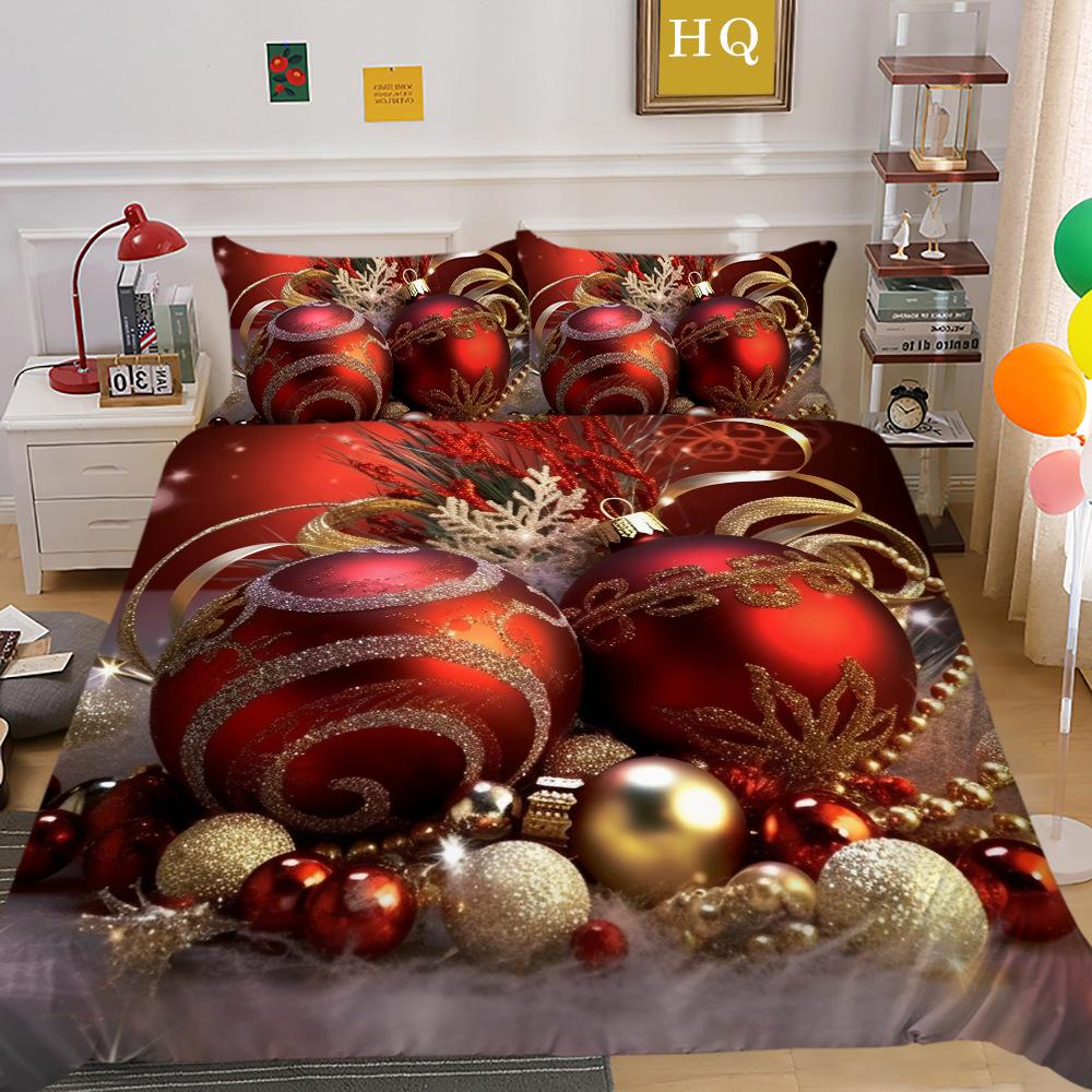 Christmas Digital Printing 3D Printing Polyester Pillowcase Quilt Cover Two or Three-piece Set Is Available