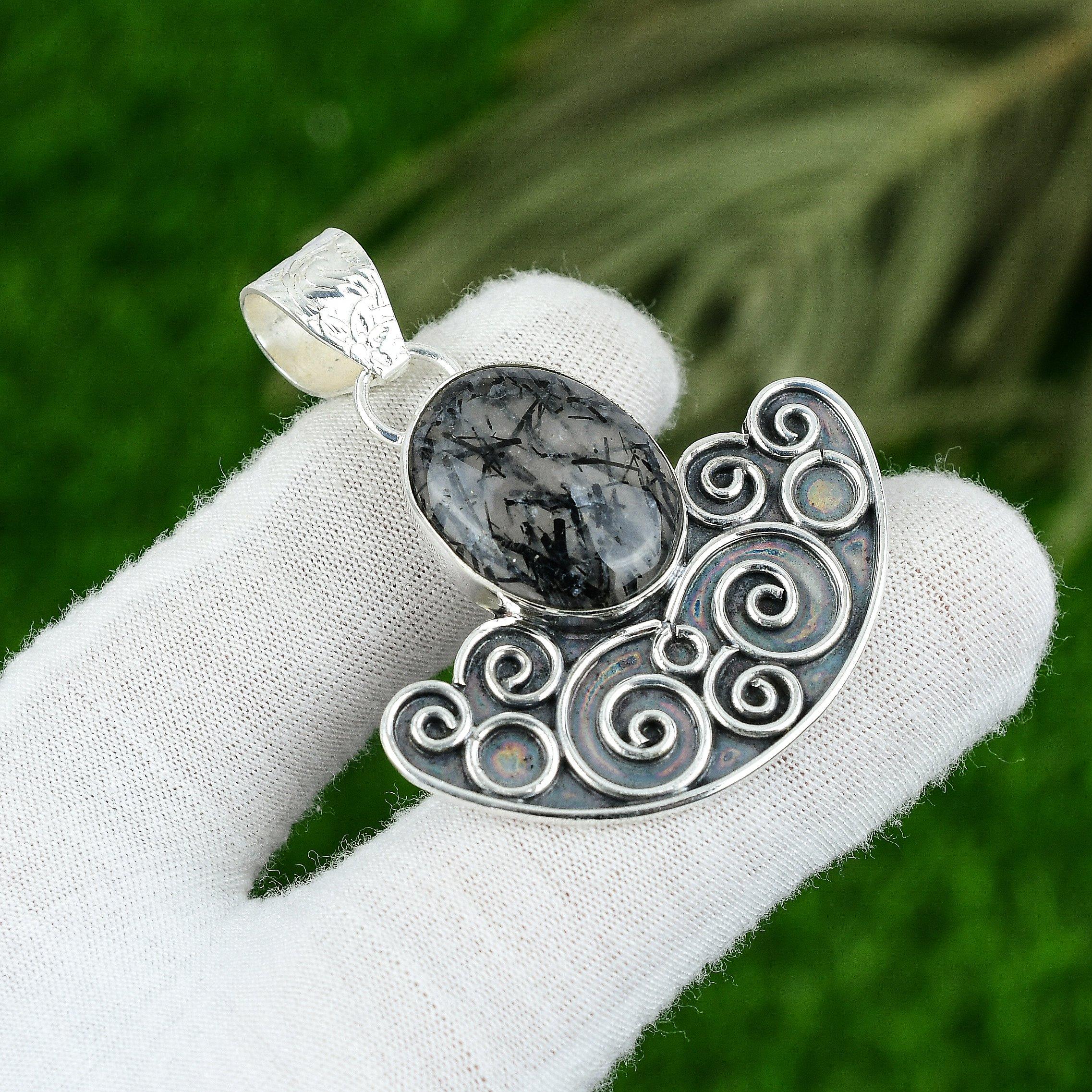 

Friendship Day Deal Sterling Silver Black Rutile Stone Mother Pendant Jewelry