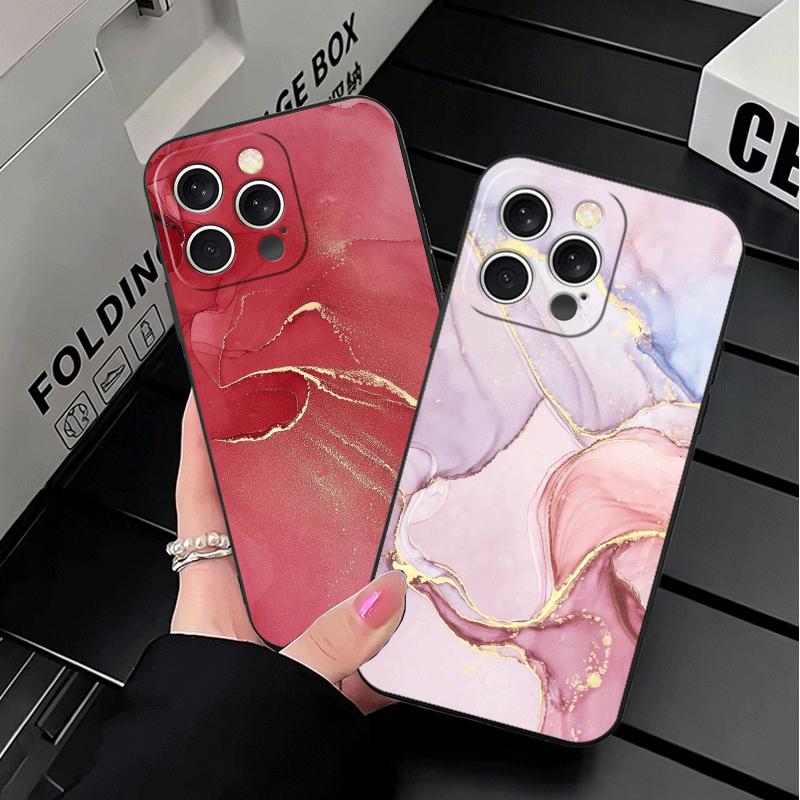 Gold Granite Marble Pattern Soft Phone Case for iPhone 16 16E 17 Air 15 Pro Max 14 Plus 13 Mini 11 12 7 Black Cover Back Shell