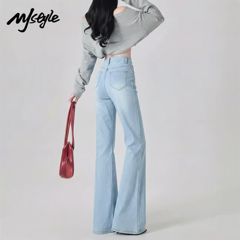MJ STYLE Women s American Retro High-Waist Flare Jeans S