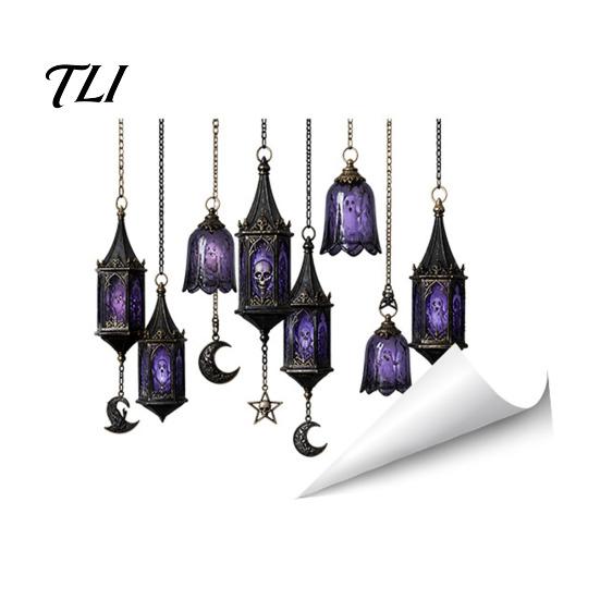 Easy To Apply Wall Stickers Spooky Halloween Window Static Sticker, Pumpkin Bat And Witch Patterns Self Adhesive Film Printed, Decorative
