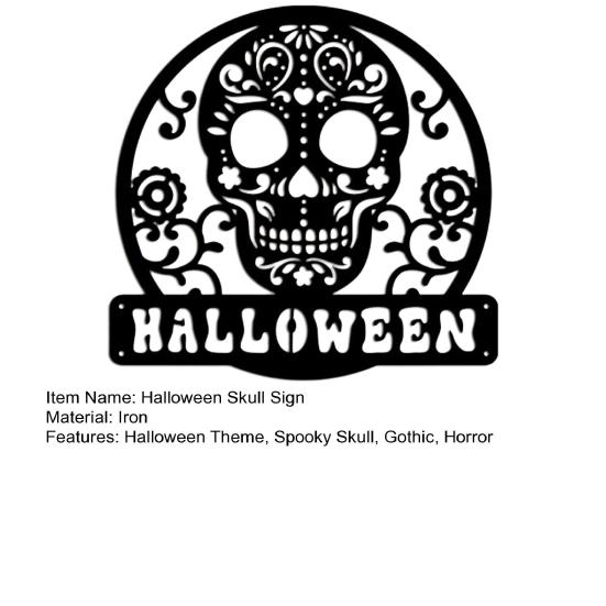 Entrance Door Ornament Skull Metal Sign, Gothic Spooky Skeleton Head Hanging Wall Vintage Style Art for Man Cave, Bar, Bedroom, Garage, Office,