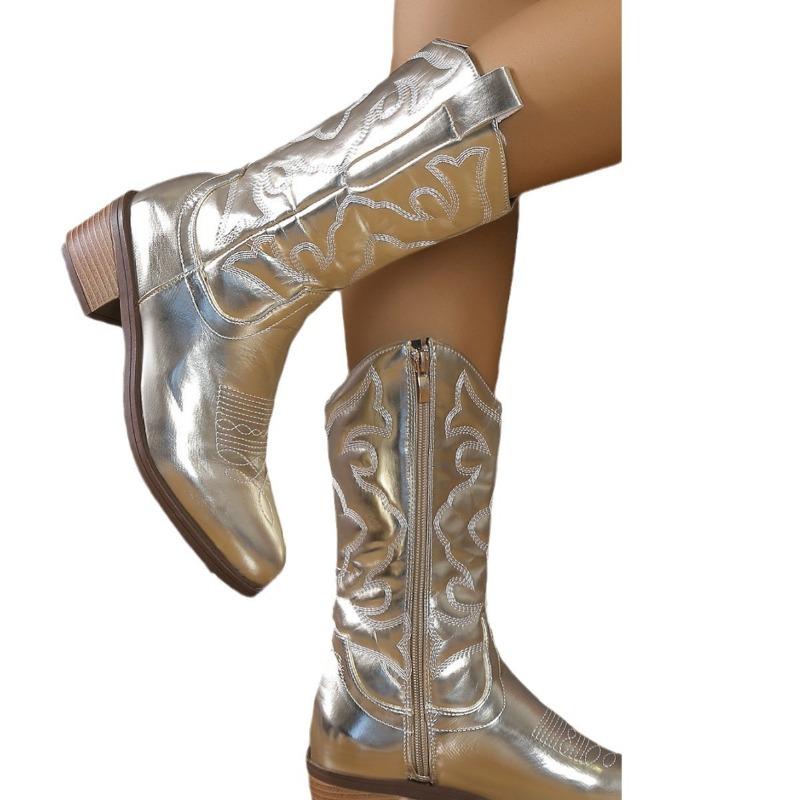 Large size new women's medium tube solid color pointed into Martin boots thick heel shoes boots