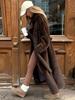 Women's Collar Tied Waist Artificial Wool Long Winter Coat