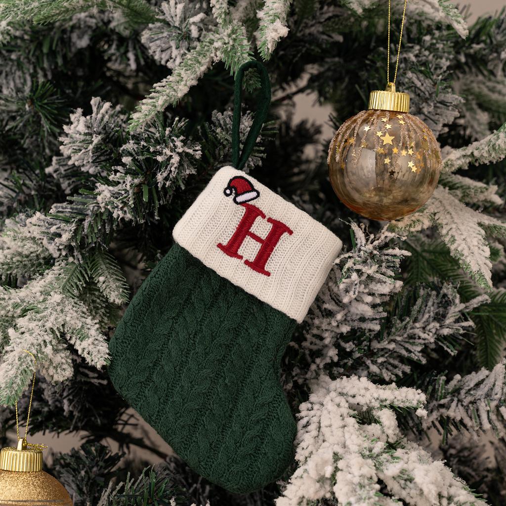 Christmas Decorations Green Letter Knitted Socks Embroidered Wool Socks Christmas Socks Gift Bag