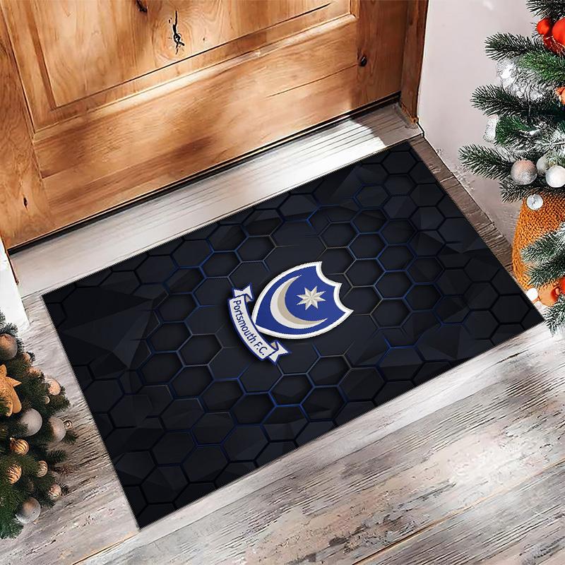 Portsmouth FC Ποδόσφαιρο Ποδόσφαιρο Μοτίβο Μαλακό Χαλί Χώρου Μη Ολισθηρό Εσωτερικό Χαλί Δαπέδου Αθλητικό Διακοσμητικό Πατάκι για Υπνοδωμάτιο