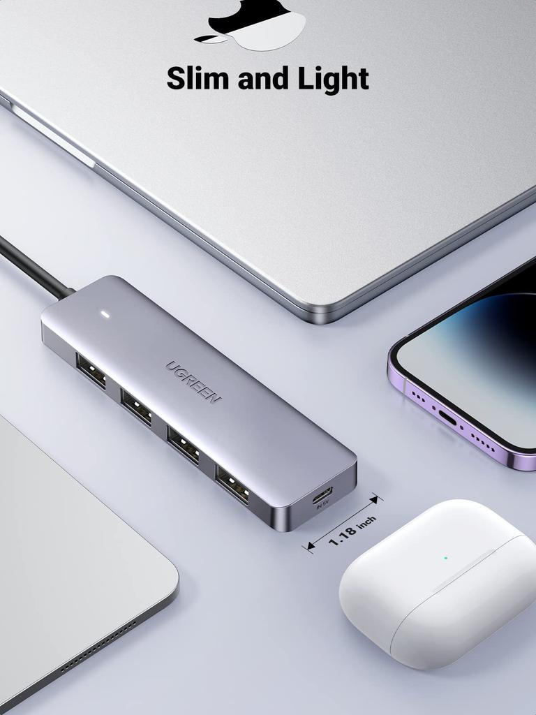 UGREEN Hub with USB 60cm or 5Gbps Data LED Power Supply Compatible with USB Flash and Low Power Compatible with and More USB-C Hub, 4-Port Type-C 3.0