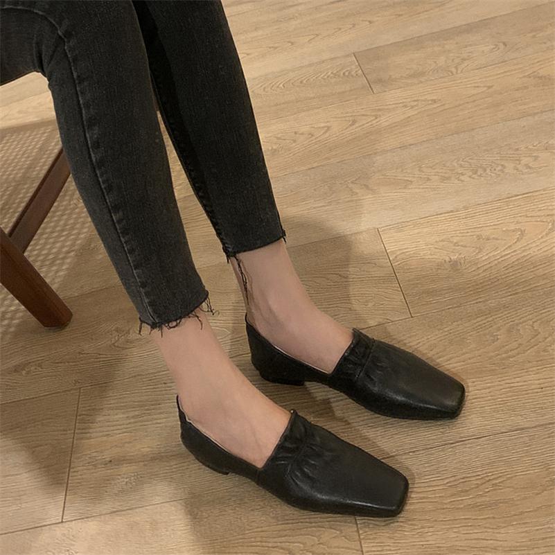 Meotina Mocassins plats en cuir véritable pour femmes, chaussures décontractées plissées à bout carré, à la mode, noires, taille 40-33, printemps 2022