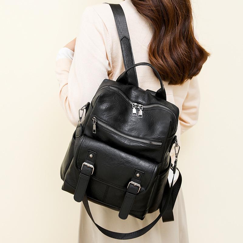 Ielgy Korean Version Retro Ladies Backpack Fashion Soft Leather Tassel Multifunctional Travel Backpack