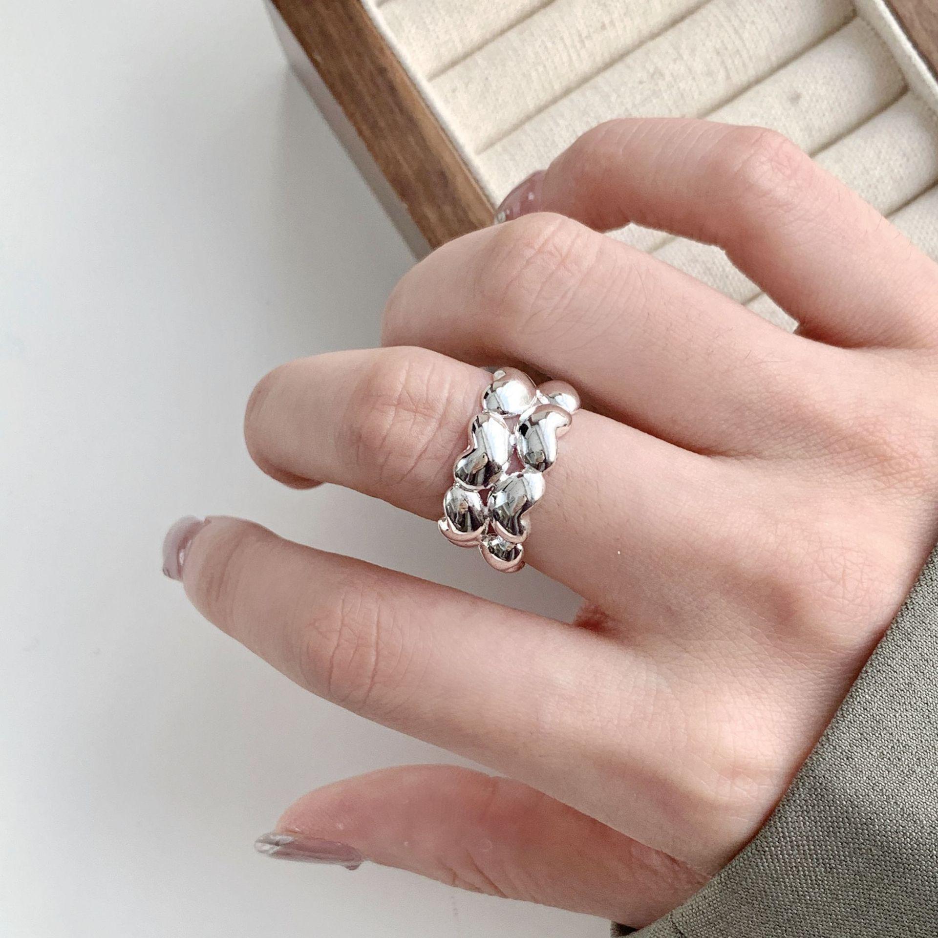 Korean Double Layer Heart Ring: Geometric Lines, Adjustable, Trendy Index Finger Jewelry for Women Open Adjustable