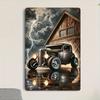 Vintage Thunderstorm Night Classic Car Metal Tin Sign -  Retro Wall Decor for Home, Bar, Cafe, Garage - Dramatic & Design, Ea