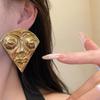 Vintage Metal Face Stud Earrings Women Exaggerated Fan Shaped Earrings Stylish Daily Wear Party Holiday Exquisite Jewelry Gifts
