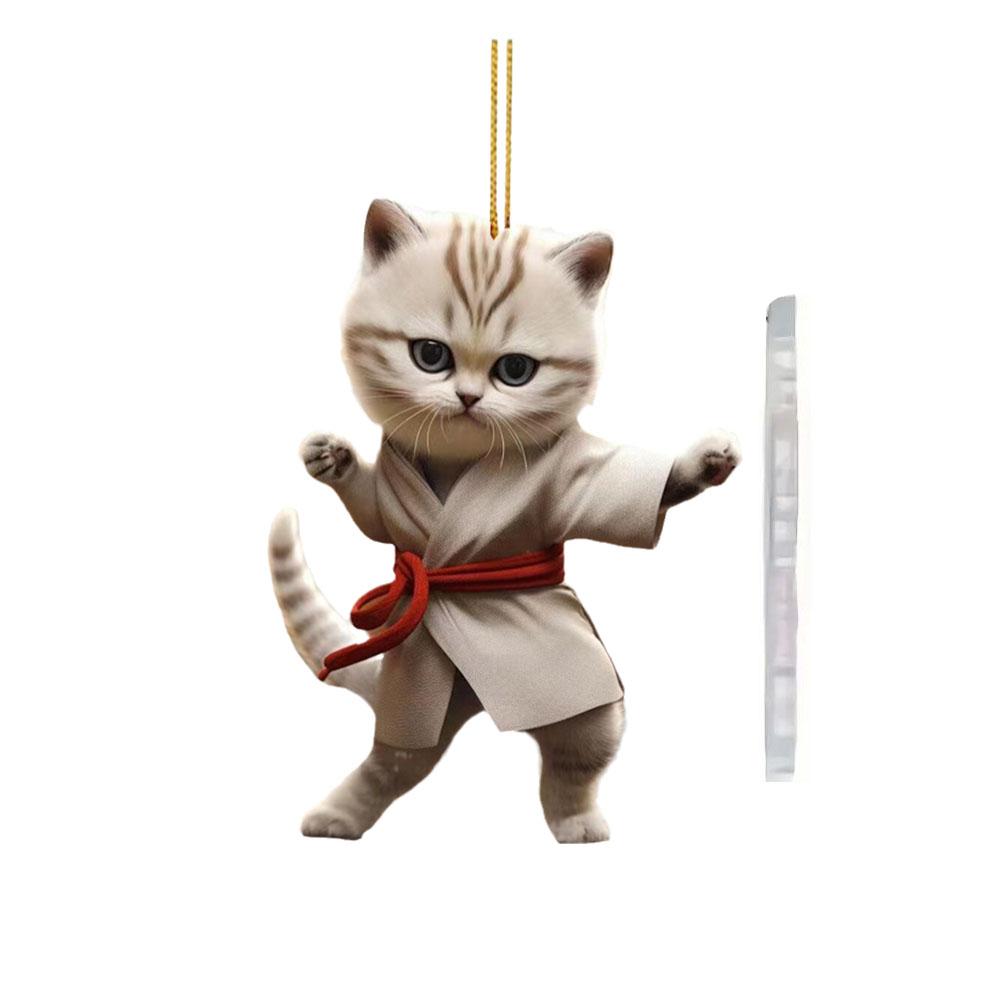 Car Pendant Kung Fu Cat Christmas Home Christmas Tree Flat Acrylic Pendant Anime Interior Car Decorations Accessories A7B7