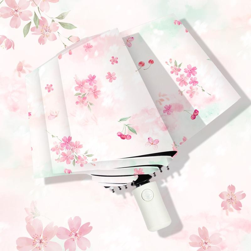 Automatic umbrella sunscreen UV protection sun umbrella parasol folding umbrella small fresh vinyl weather and rain umbrella