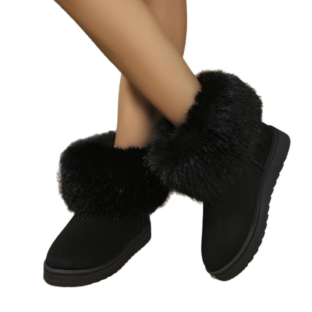 Plus Size Women's Snow Boots - New Winter Style Cotton Boots Solid Color Casual Faux Fur Women's Cotton Boots