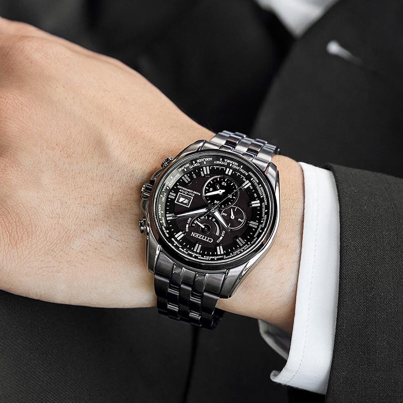 CITIZEN Light Powered Quartz Movement Stainless Steel Strap Watch Men's Watches Black Dial AT9127-80E
