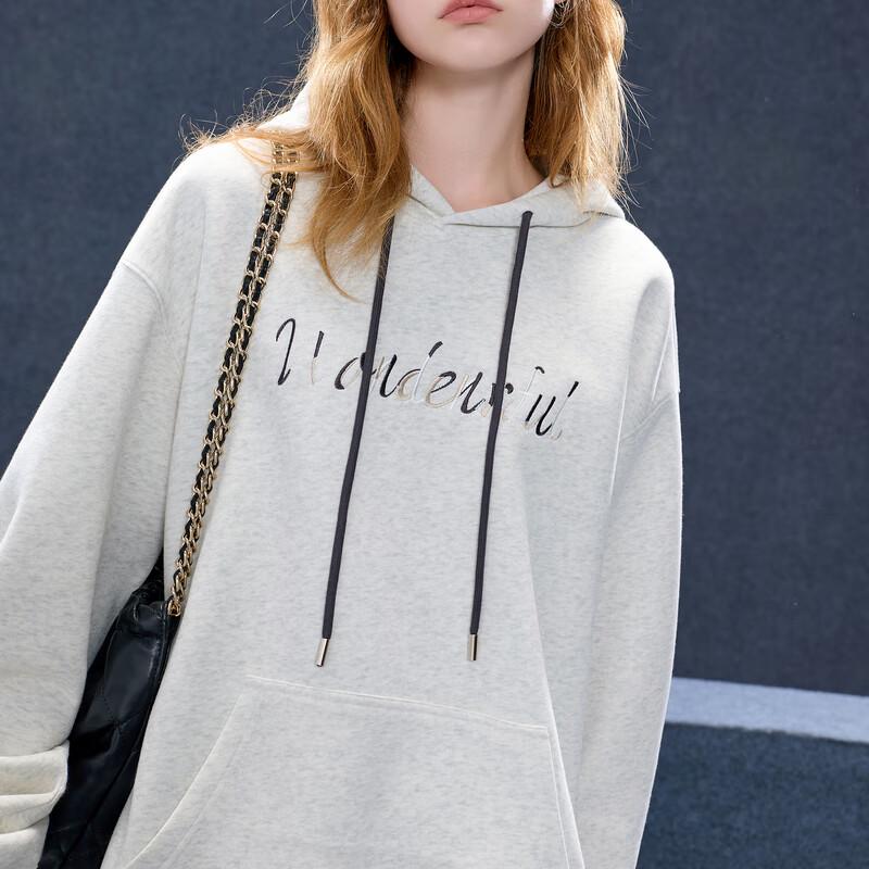 Sancai 2025 Autumn Oversized Hooded Embroidered Letter Sweatshirt