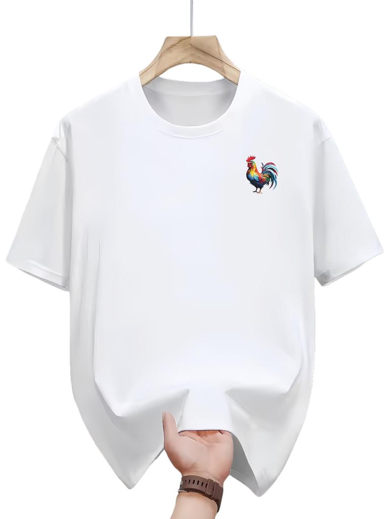Mens summer fashion casual loose sporty bright rooster print roundneck shortsleeved Tshirt top