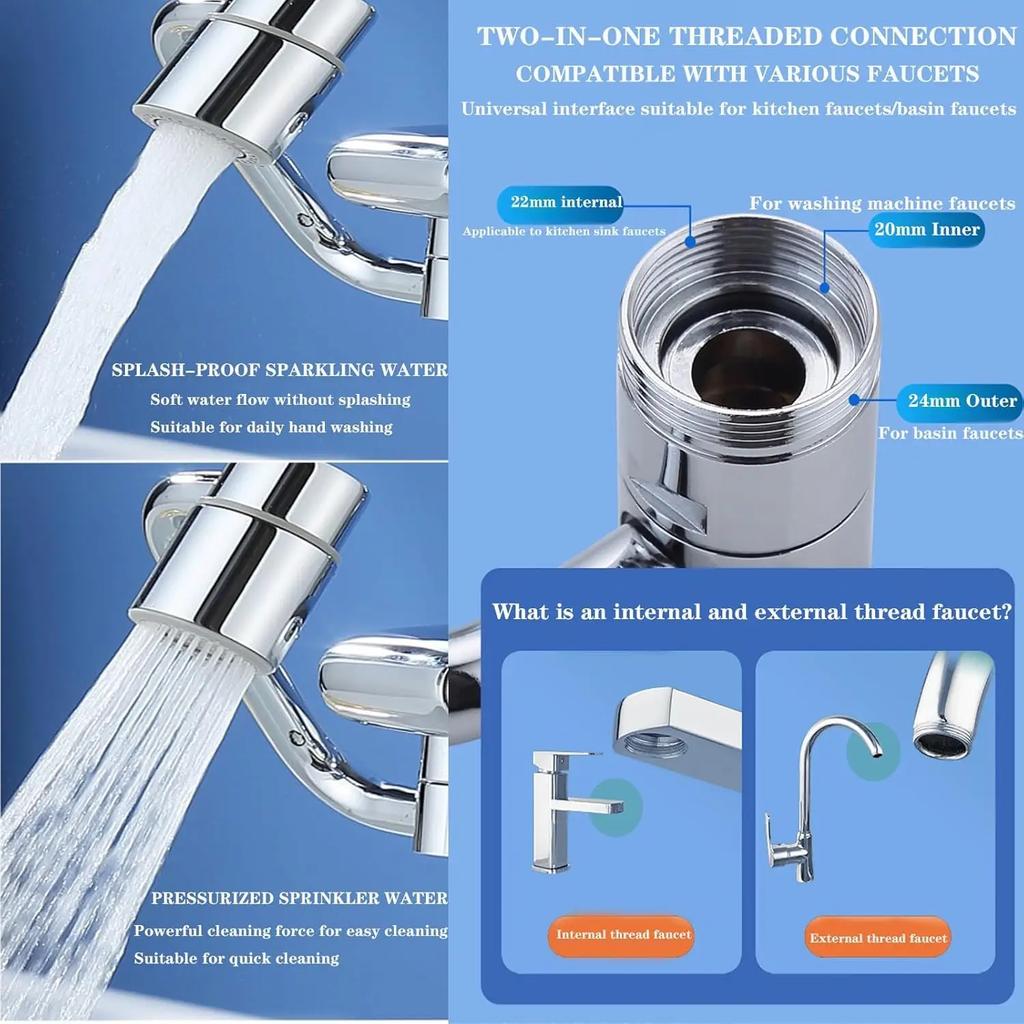 2/1Pcs 1080 Degree Swivel Stainless Steel Kitchen Faucet Extender Universal Dual Mode Bathroom Sink Accessories with Adapter