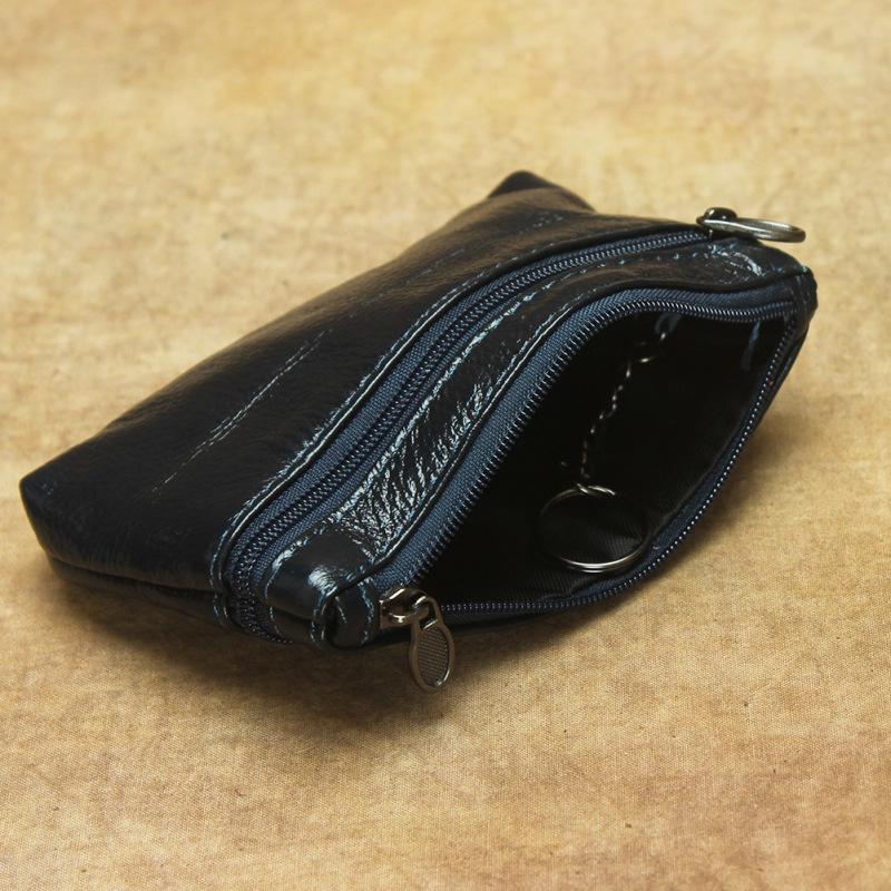 Genuine Leather Double Zipper Coin and Card Holder