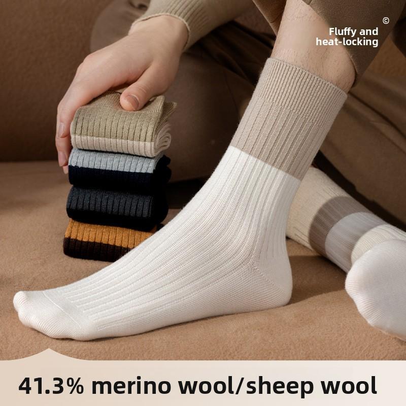 Wool Socks for Men's Autumn and Winter Warmth Mid-calf Socks, Antibacterial and Deodorizing Cashmere