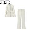 Zbzr Autumn New Women Clothes Slim Fit Belt Blazers Trumpet Pants Set 8585593 8583593